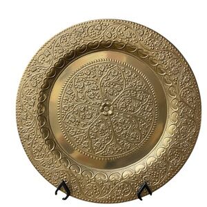 Vintage 14" Ornate Etched Brass Wall Hanging Tray, Moroccan/Persian Boho Decor